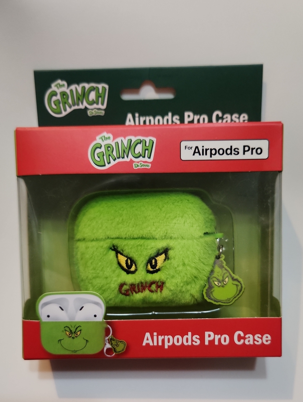 The Grinch Green AirPods Pro Fuzzy Case With Clip, Bag Charm Keychain Grinchmas
